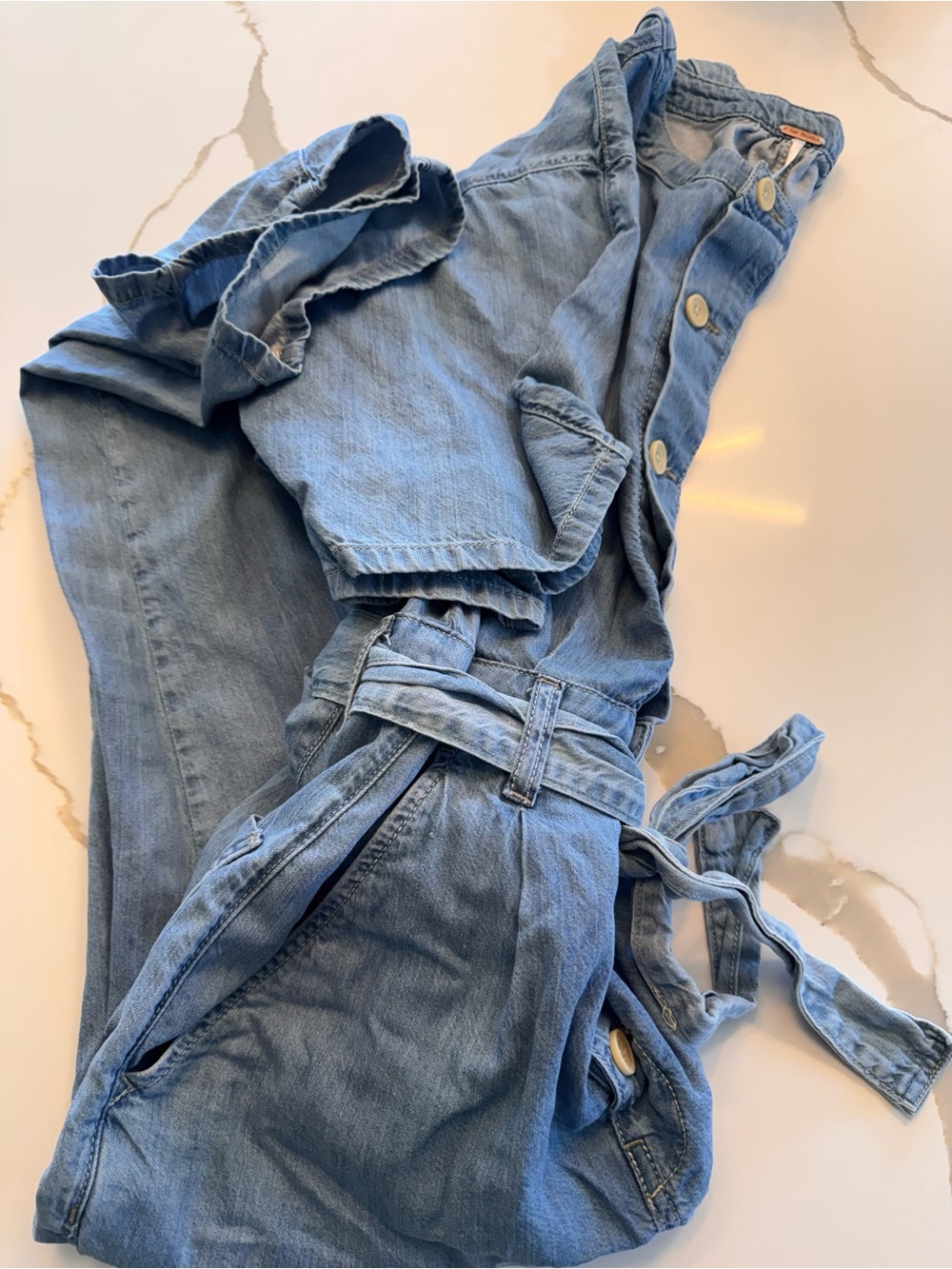 Free People Marley Denim Jumpsuit Blue Chambray XS - Picture 3 of 7